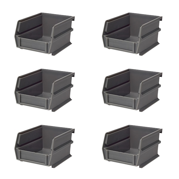 Triton Products Stacking Hanging Interlocking Bins, Polypropylene, Gray, 5-3/8" L x 4-1/8" W x 3" H, 6 CT 3-210GR-6 - main